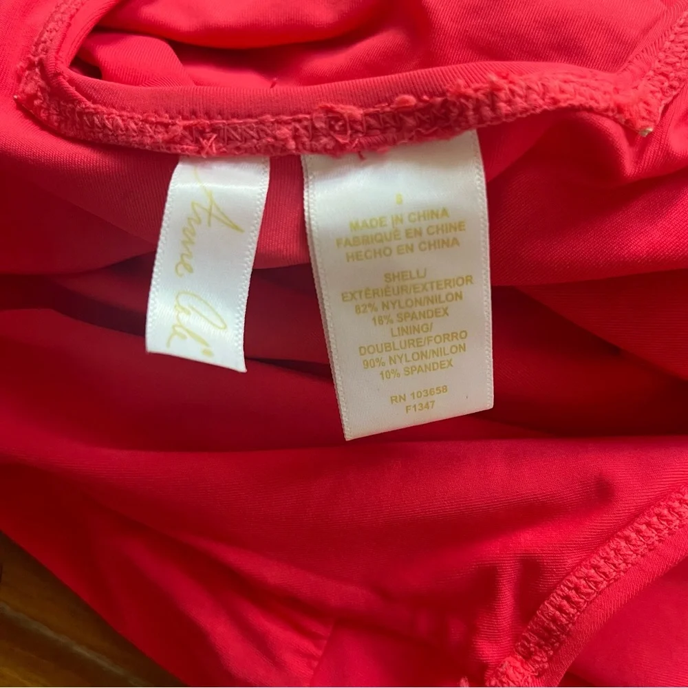 Anne Cole Ruched One-Piece‎ Swimsuit in Red Square Neckline Adjustable Small